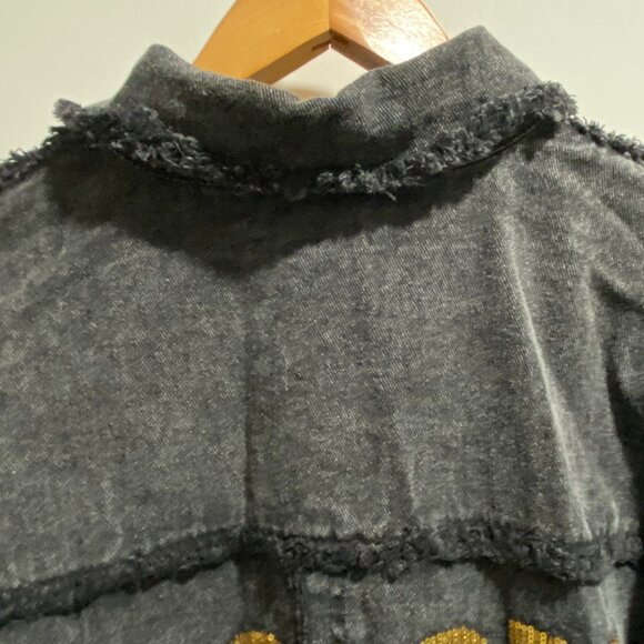 Grunge Goth Punk ROCK & ROLL Preppy Y2K Cotton Oversized Raw Seam Shirt Jacket S - Picture 7 of 11